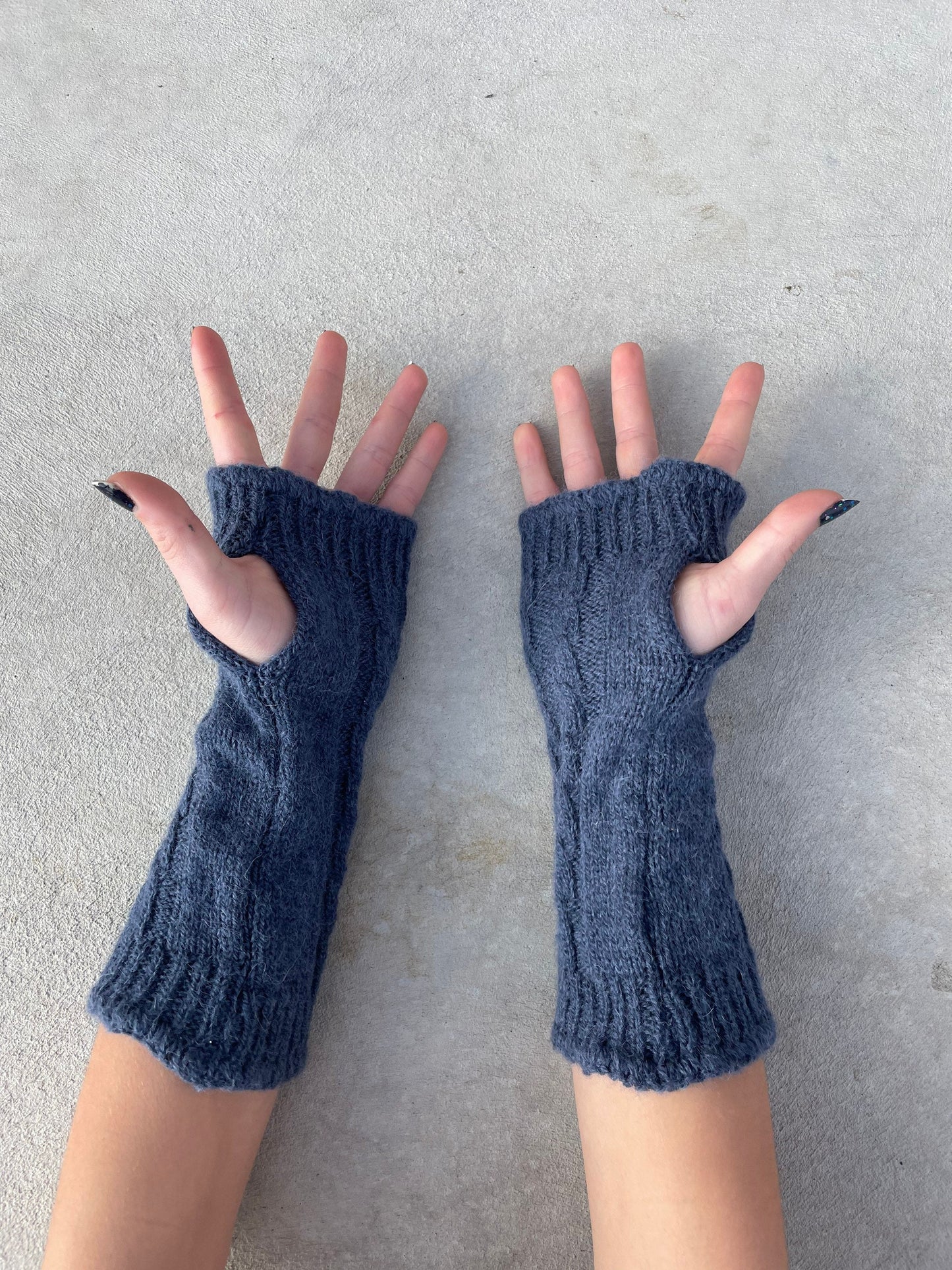 Alpaca Wrist Warmers, Arm Warmers for Women, Handknit Fingerless Gloves, Pulse Warmer, Blue Arm Warmers, Texting Gloves, Fingerless Gauntlet