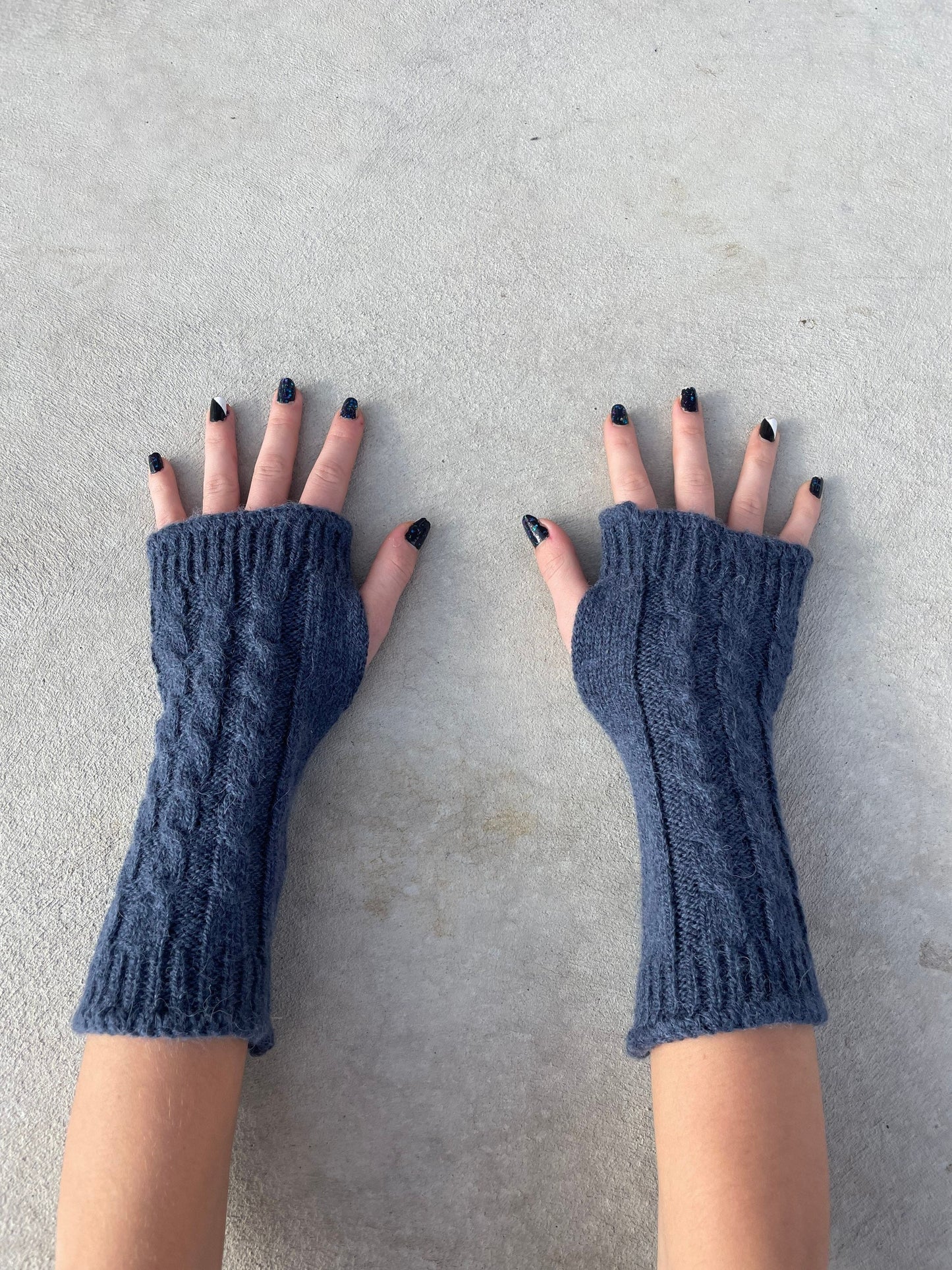 Alpaca Wrist Warmers, Arm Warmers for Women, Handknit Fingerless Gloves, Pulse Warmer, Blue Arm Warmers, Texting Gloves, Fingerless Gauntlet