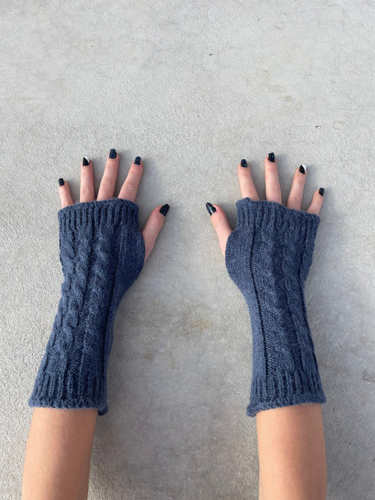 Alpaca Wrist Warmers, Arm Warmers for Women, Handknit Fingerless Gloves, Pulse Warmer, Blue Arm Warmers, Texting Gloves, Fingerless Gauntlet