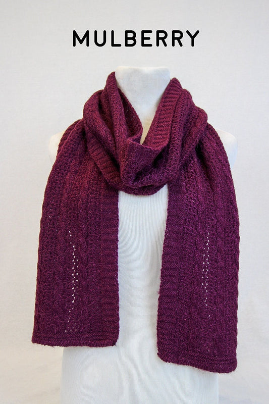 Handmade Lace Scarf, Magenta Scarf, Alpaca Knitted Scarf, Mulberry Scarf, Alpaca Wool Scarf, Luxury Scarf Women, Crochet Scarf Handmade