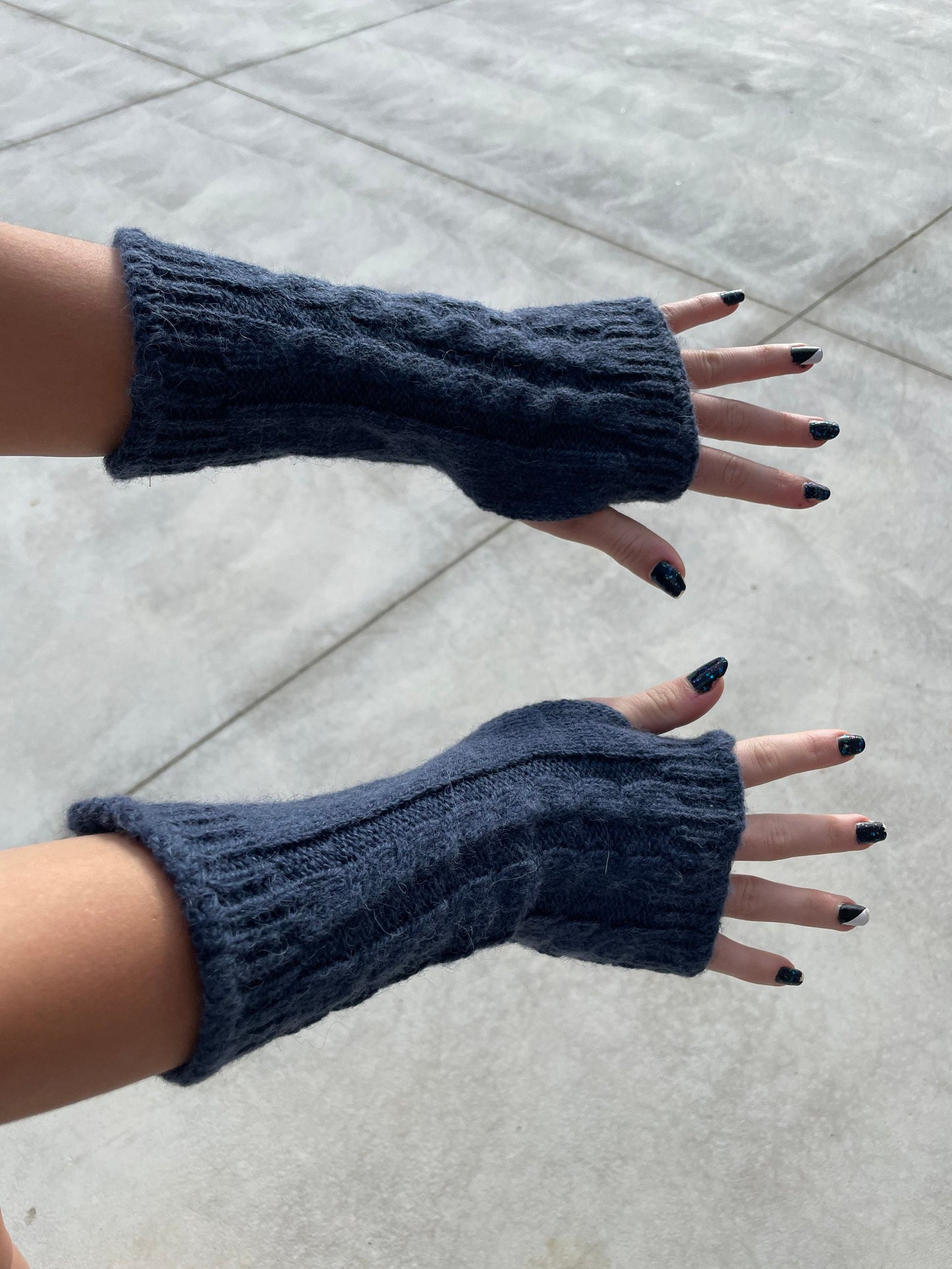 Alpaca Wrist Warmers, Arm Warmers for Women, Handknit Fingerless Gloves, Pulse Warmer, Blue Arm Warmers, Texting Gloves, Fingerless Gauntlet