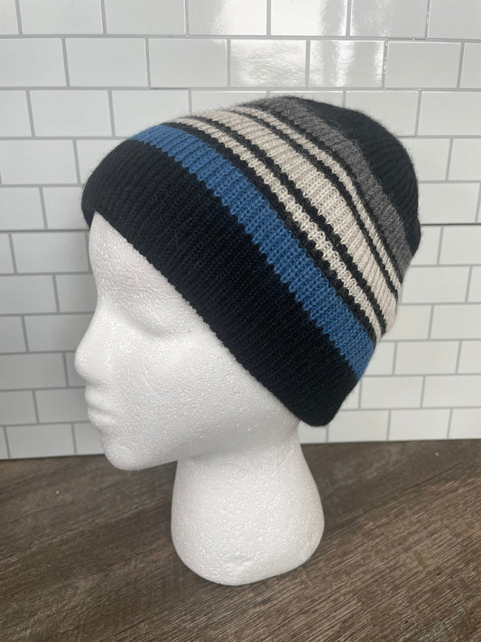 Alpaca Beanie Hat, Tuque, Striped Hat for men, Alpaca Cap, Handmade Knit Hat, Knit Beanie, Gift For Dad, Hunting Gift, Blue Winter Hat