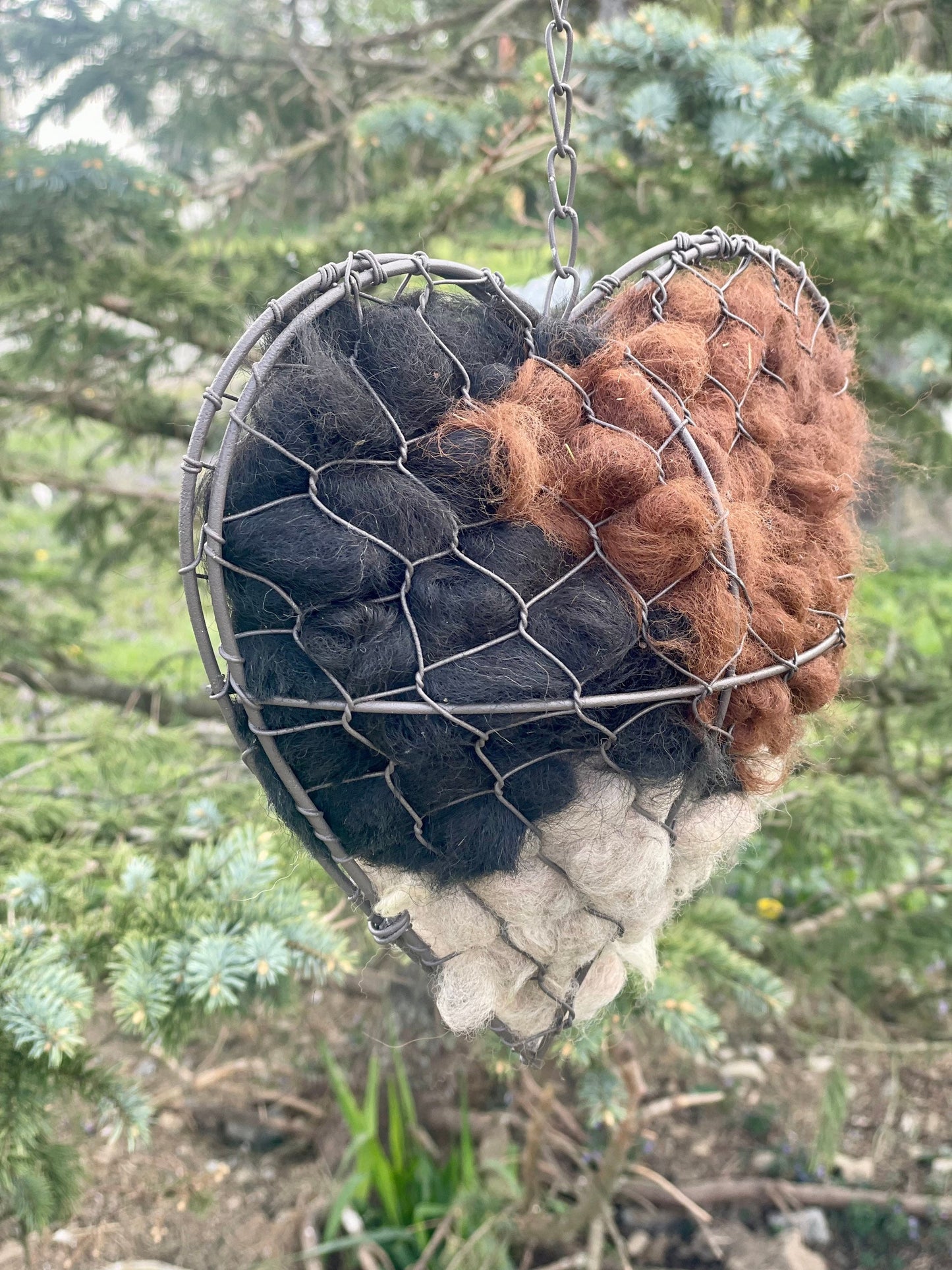 Bird Nesting Heart, Bird Nesting Material, Porch Decor Idea, Bird Watching Gift, Nature Gifts for Women, Alpaca Bird Feeder, Natural Bird